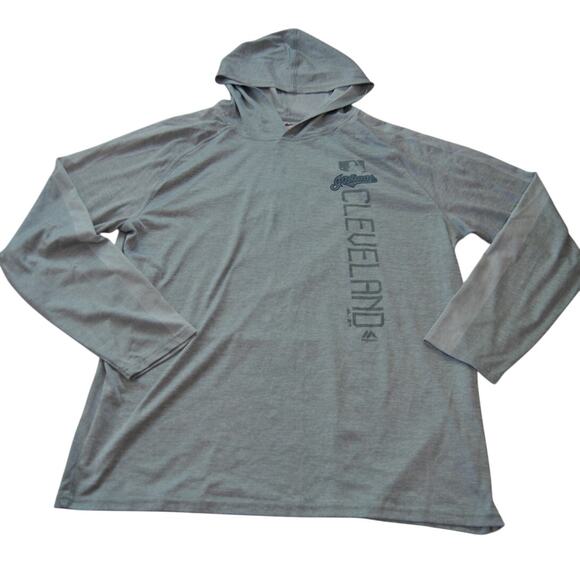 Cleveland Indians Gray Authentic Majestic Lightweight Hooded Pullover X-Large - Picture 1 of 9